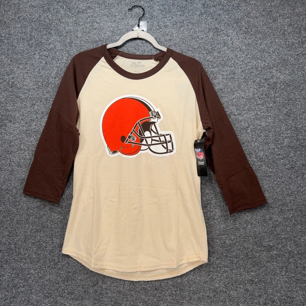 Cleveland Browns Shirt Mens Small Tan Majestic Threads Raglan Nick Chubb #24 NEW